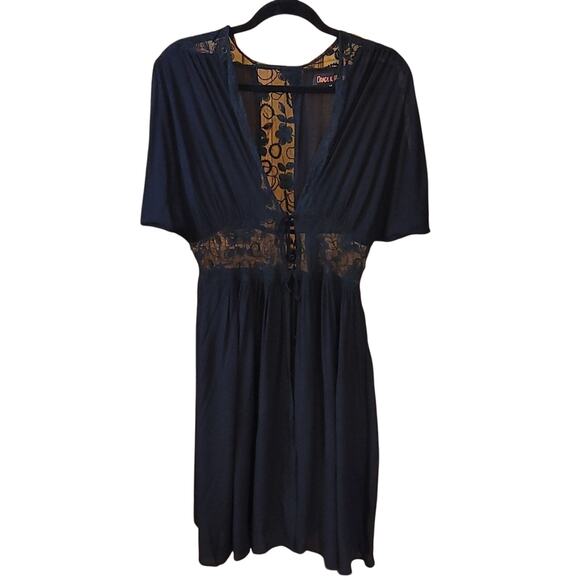 Dance & Marvel Black Lace Tie‑Front Duster Cover‑Up M Sheer Kimono - Picture 1 of 13